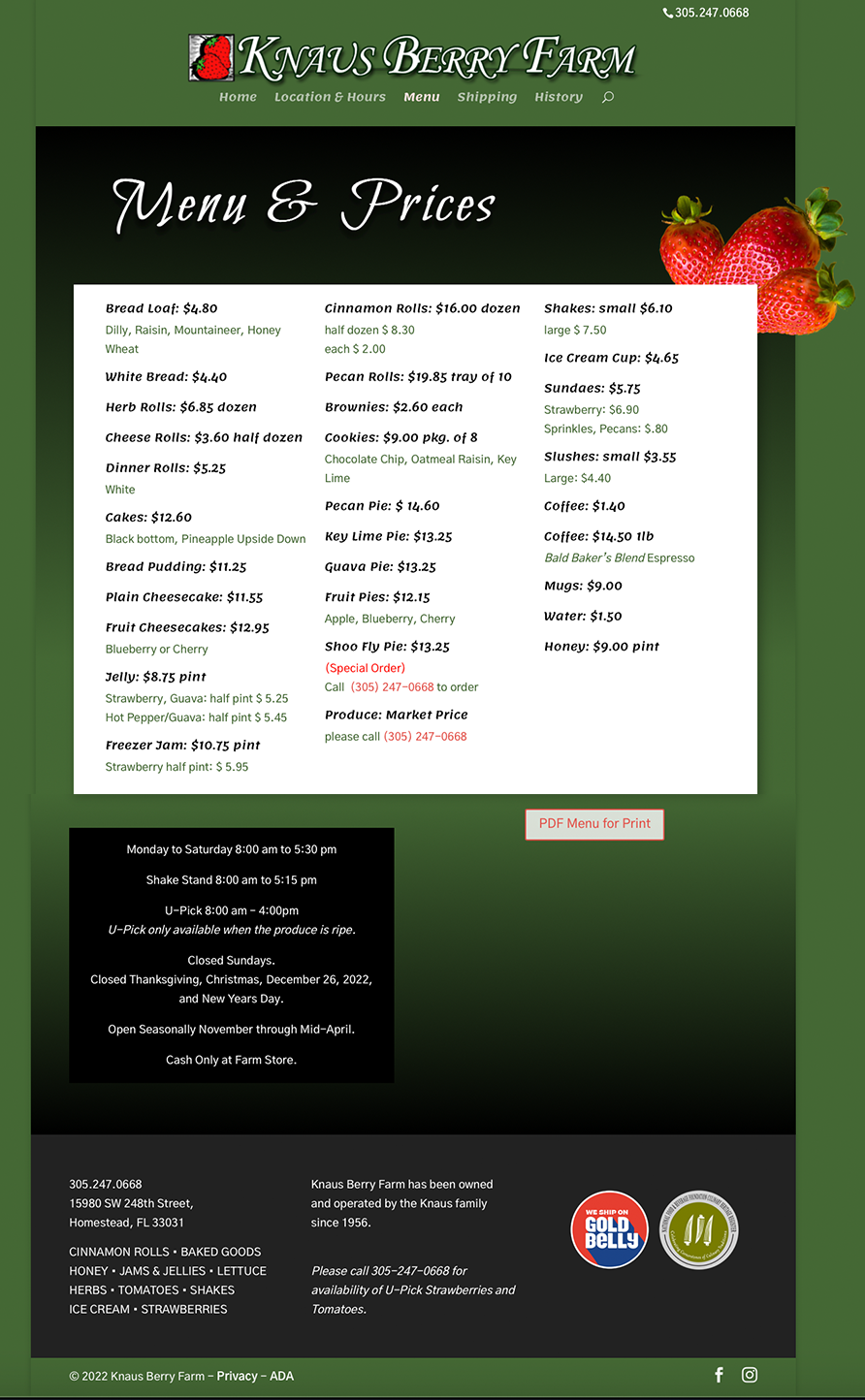 Static image of the Knaus Berry Farm online menu